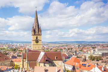 Fototapeta premium Top view of the city of Sibiu, Romania. Panorama