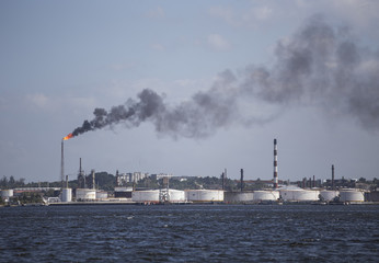 Oil refinery in Havana, Cuba