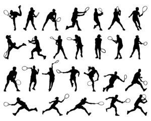 Black silhouettes  of tennis player 2, vector