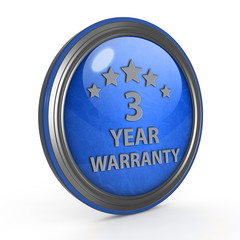 Three year warranty circular icon on white background