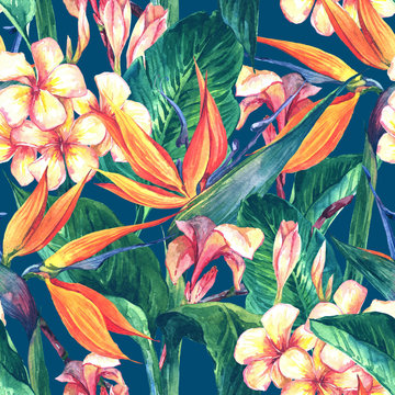 Tropical Seamless Pattern With Exotic Flowers