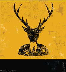Deer human symbol on grunge yellow background,grunge vector