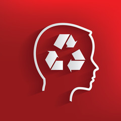 Recycle brain symbol on red background,clean vector