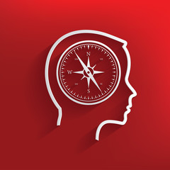 Compass brain symbol on red background,clean vector