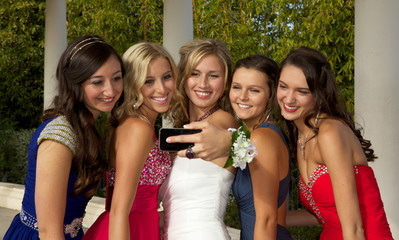 Beautiful Prom Girls Taking a Selfie