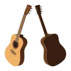 3D model of acoustic guitar isolated on white background