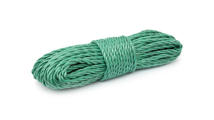 Green rope bunched on white background