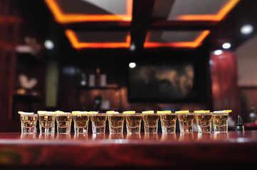 Tequila drink shots on a bar