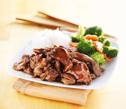 japanese chicken teriyaki with rice and vegetables