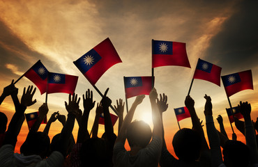 Group of People Waving Taiwanese Flags