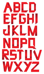 Red Paper Origami Folding Fonts with Page Curl in Corners