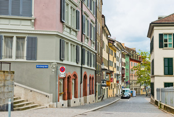 Old cobblestone street in Zurich in Switzerland