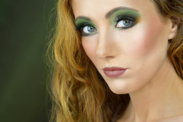 Green eyes makeup - obrazy, fototapety, plakaty
