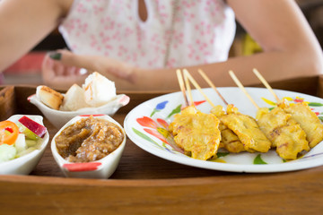 grilled pork satay and peanut sauce, thai food