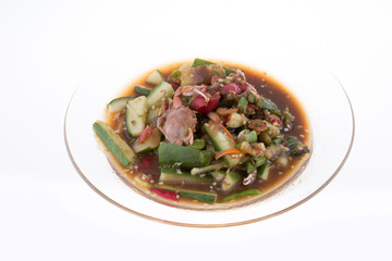 cucumber papaya salad on white background