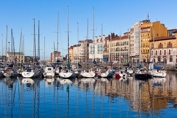 View on Old Port of Gijon and Yachts, Asturias, Northern Spain