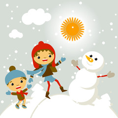 set of characters funny kids  winter snow vector 2015