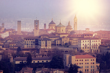 Obraz premium Evening view of the Upper Town Citta Alta in Bergamo