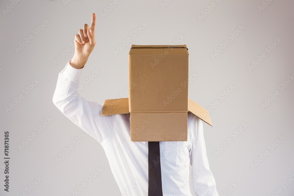 Poster anonymous businessman with hand pointing up