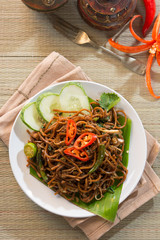 Thai food; spicy fried noodle with pork