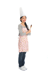 asian young female chef cooking with apron