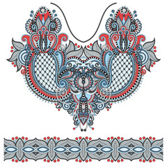 Neckline ornate floral paisley embroidery fashion design