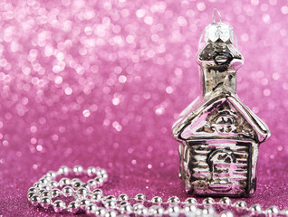 xmas decor. festive christmas vintage decoration bauble on glitter purple blur background