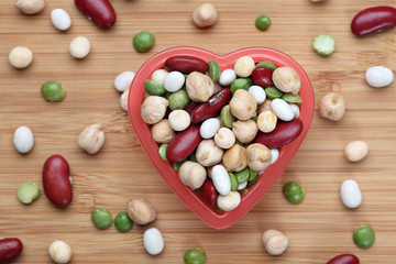Mixed legume beans in a heart bowl