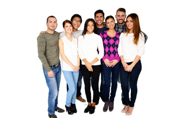 Obraz premium Group of a smiling friends standing together isolated on a white