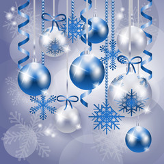 Christmas background in blue and silver