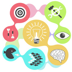Icon set brain light bulb darts target fish eye gear