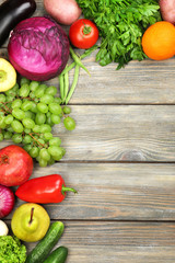 Summer frame with fresh organic vegetables and fruits