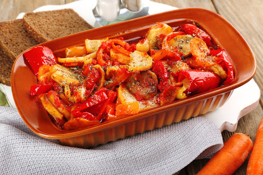 Vegetable ragout on table, close-up