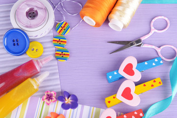 Scrapbooking craft materials on bright background