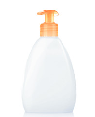 Liquid soap in plastic bottle isolated on white