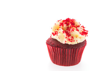 Red velvet cupcakes isolated on white