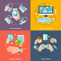 Digital health icons set flat