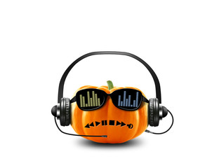 Music pumpkin in the headphones and sunglasses