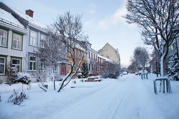 Poster Im Rahmen Winter view of street in Trondheim city Norway © Olga Miltsova