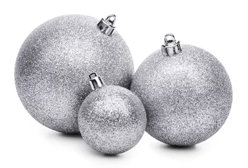 Rolgordijnen Bol Silver christmas ball isolated on white background