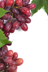 Bunch ripe, fresh red grapes with leaves.