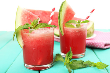 Watermelon cocktail on table, close-up