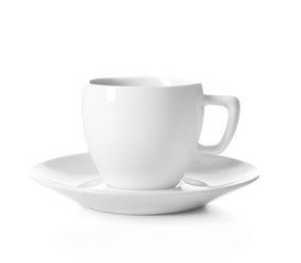 Cup of coffee with splashes, isolated on white