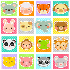 Fototapeta premium collection of cute animals over polka dotted swatches