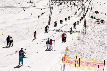 People and rope tow systems in one of most popular ski region in