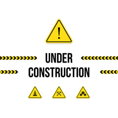 Under construction, set of warning signs, vector illustration