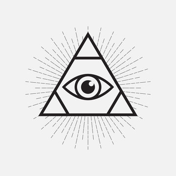 All seeing eye symbol, triangle with rays