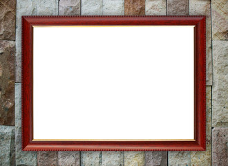 blank wood frame on brick stone wall
