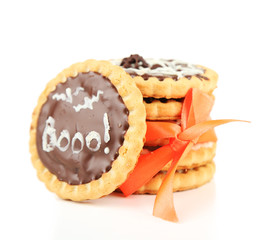 Tasty Halloween cookies, isolated on white