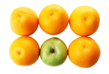 Juicy oranges and apple, close-up